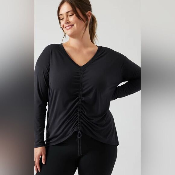 Athleta Gray Crossover Ruched Front Long Sleeve Top, size M - Picture 8 of 8